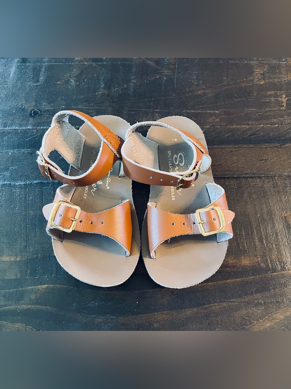 Salt Water Children's Brown Leather Buckle Sandals 7